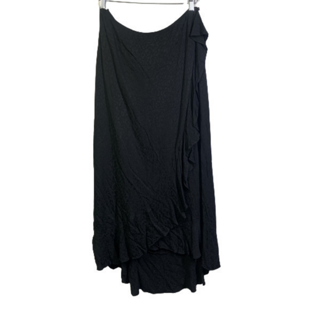 ILLA ILLA Black‎ Animal Print Wrap Midi Skirt